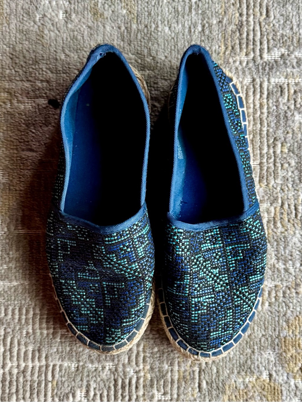 Aztec Woven Blue Pattern Espadrille Slip-Ons